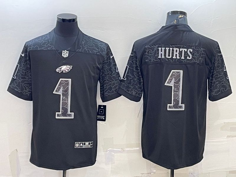 Men Philadelphia Eagles 1 Hurts Black Reflector 2022 Nike Limited NFL Jersey